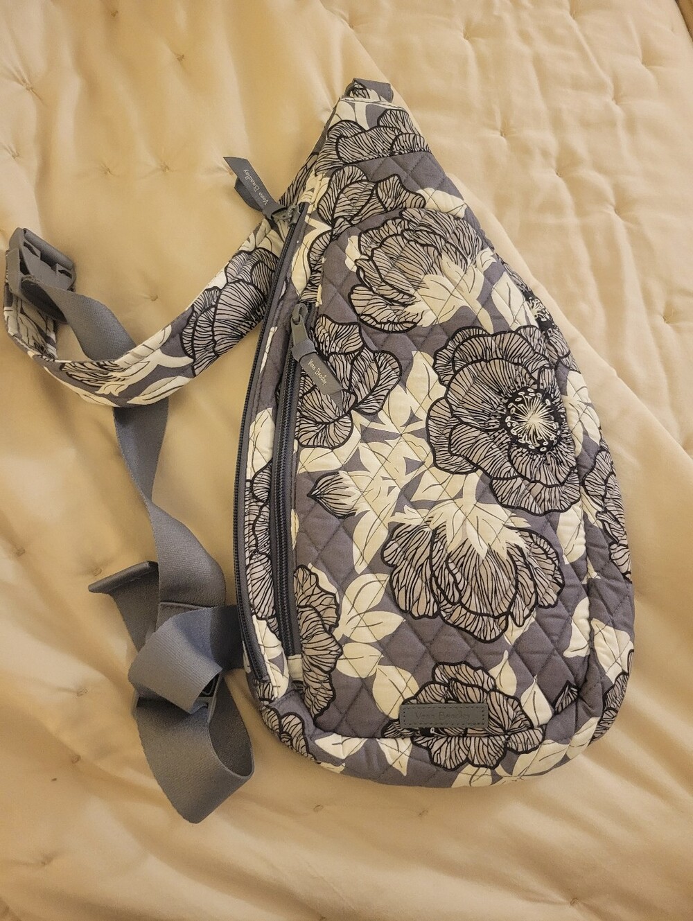 Vera Bradley Quilted Floral Crossbody Sling Bag - Gray White